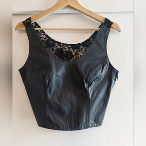 Berman black Leather corset Sleeveless Cropped Vest Lace Back M Biker Mobwife